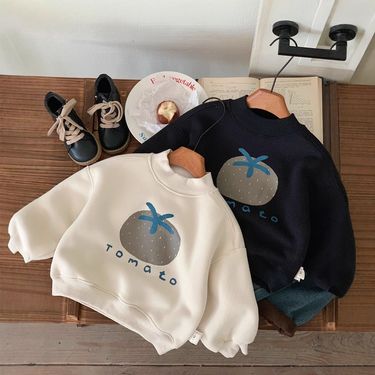 Children's hoodie 2024 winter woven lining new style pullover round neck tomato casual men's and women's clothing thick_voghion.com
