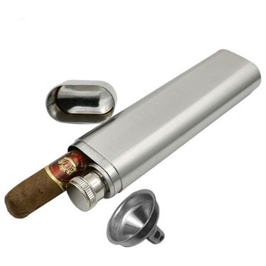 Hip Flask for Alcohol Whiskey 2 oz 304 Stainless Steel Flask Frosted with a Cigar Tube Funnel Outdoor Drinkware Pipe bottle Gift_voghion.com