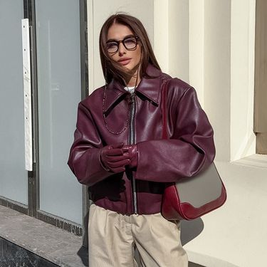 Women's Clothing Retro motorcycle style wine red leather jacket for women 2024 autumn handsome matte leather jacket coat_voghion.com