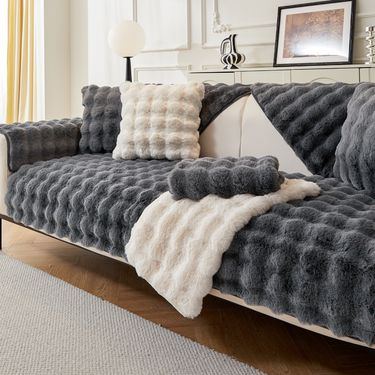 Cream Style Bubble Rabbit Plush Sofa Cushion New Winter Season Cushion High Grade Anti Slip Cover Cloth Cover_voghion.com