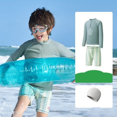 Kids Long Sleeve Rash Guard & Swim Trunks Set – Chlorine-Resistant Sun Protection Swimwear (Penguin Party, Bunny Candy, Shark Bite)_voghion.com