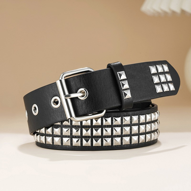 Women's Belts pyramid cybery2k subculture gothic square beads rivet belt belt for women cross-border_voghion.com