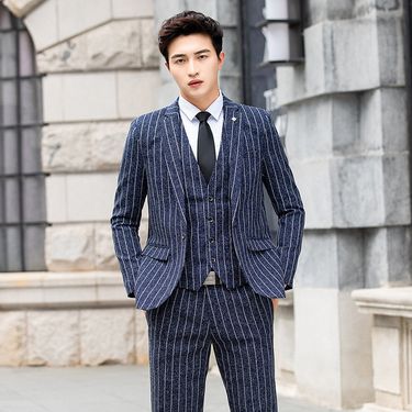 CT Korean Style Slim Fit For Men Casual Trendy Handsome Small Three-Piece Set Groom Groomsman Wedding Suit_voghion.com