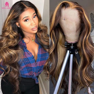 Highlight Ombre Lace Front Wig Human Hair 13x4 Lace Front Wigs Human Hair Honey Blonde Highlight 180% Density 4/27 Body Wave Lace Front Wig Human Hair_voghion.com