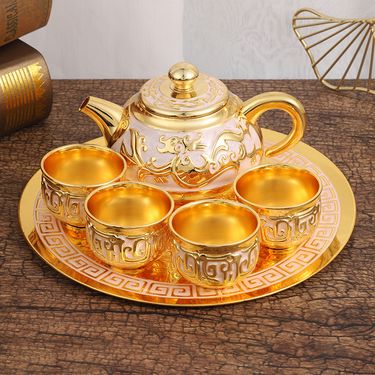 Home Furniture Chinese classical style gold and white tea set, office and home use retro and elegant dragon pattern tea set_voghion.com