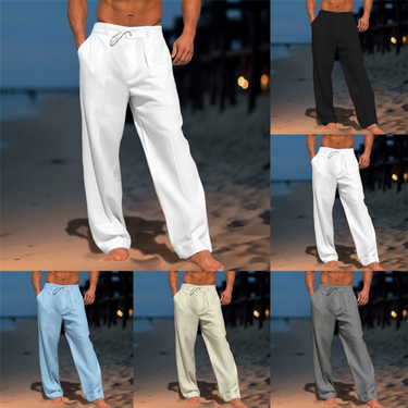 Men’s Clothing Men's Linen Trousers Summer Beach Pants Front Pocket Solid Color Comfortable Breathable Casual Daily Vacation Basic Style_voghion.com