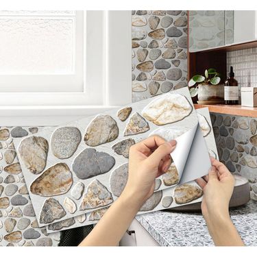 Meiji Morandi Color Wallpaper Cobblestone Texture Kitchen Bathroom Waterproof Oilproof Wall And Floor Dual-use Tile_voghion.com