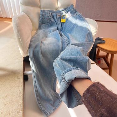 Women's Clothing This Year's Popular Blue High Waist Wide Leg Straight Jeans For Women Spring New Style Fashion Versatile Pants_voghion.com