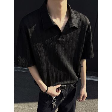 Men's Clothing Old Money Style Wheat Ear Pattern Short Sleeved T Shirt Men's Summer Loose Lapel Polo Shirt Trendy Brand_voghion.com