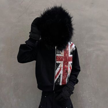 Y2K Anime Print Hoodie With Faux Fur Trim - Oversized Streetwear Sweatshirt, Retro Cartoon Pullover With Pocket, Unisex Casual Fashion_voghion.com