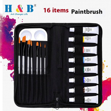H&B Professional Art Paint Palette Set 16 Pieces Nylon Brush Acrylic Paint Set_voghion.com