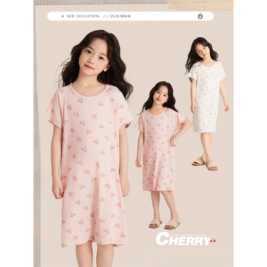 Mother & Kids Amybaby girls' nightdress summer dress new style cute children's home clothes medium and large children's short sleeved_voghion.com