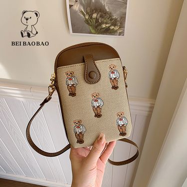 Luggage & Bags Beibao bag source factory canvas embroidery bear mobile phone bag large capacity mini bag female 2024 new trend_voghion.com
