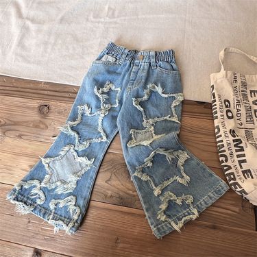 Mother & Kids Japanese Children's Clothing Second-hand Fashion Brand Girls Pants Star Denim Flared Pants Long Pants_voghion.com