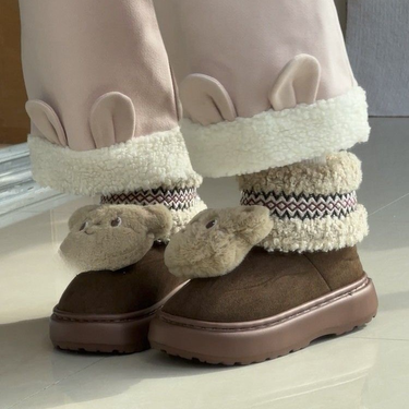 Cute cartoon casual shoes women's snow boots, 2024 fall and winter new, fur one thick bottom long plush warm cotton shoes_vogvips.com