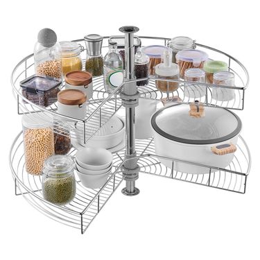 31" 2 Tier Kidney Shaped Chrome Corner Organizer Lazy Susan Cabinet Blind Corner_voghion.com