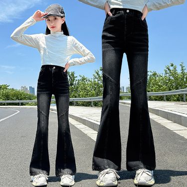 Kids Clothing Girls Pants Summer Thin Girls Summer Casual Straight Big Kids Jeans Summer Children's Tencel Wide Leg Pants_voghion.com
