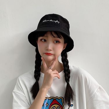 Hot Sale Simple Embroidery Bucket For Women Solid Color Cotton Fisherman Cap Men Outdoor Travel Panama Basin Hat_voghion.com