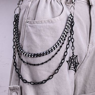 Accessories Halloween Trendy Punk Style Metal Personality Three Layer Spider Web Jeans Chain Versatile_voghion.com
