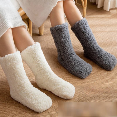 Women's Winter Sherpa Slipper Socks - Thickened Fleece-Lined, Non-Slip Grippers For Home & Wooden Floors_voghion.com