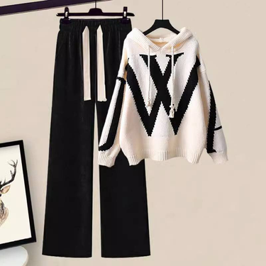Women's Clothing New Slim Hooded Sweaters Casual Wide Leg Pants Fashionable Two Piece Suits_voghion.com
