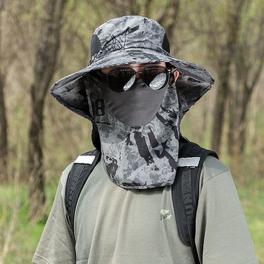 Fashion Men Sun with Shawl Veil Camouflage Summer Sand Prevention Breathable Big Brim Bucket Hat Waterproof Outdoor Camp Fishing_voghion.com