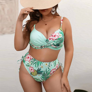 Women's Clothing One Piece Fat Woman Large Size Bikini Printed Gathered Cross Tight Swimsuit Women_voghion.com
