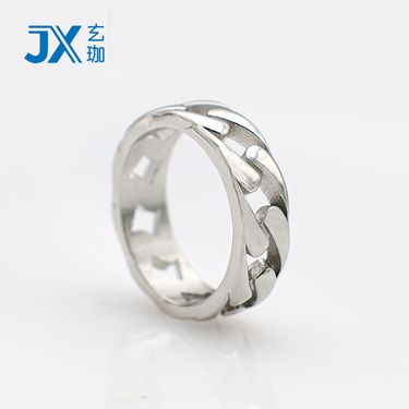 Hip Hop Trend Hollow Hand Jewelry Simple Titanium Steel Cuban Chain Ring For Men_voghion.com