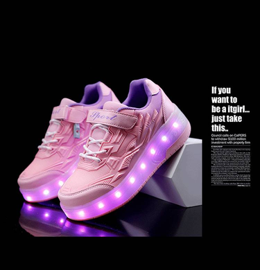 Children's runaway shoes Girls' automatic pulley sneakers Boys' children's mother and child with wheels sneakers Adult double-wheel deformation skates_voghion.com
