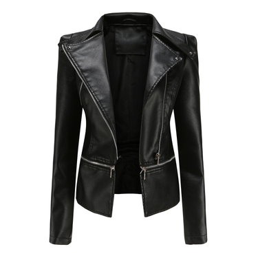 Women's leather jacket Long sleeve PU short jacket with hem removable jacket biker jacket_viptrois.com