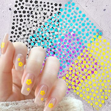 3D 5-Petal Flower Nail Stickers - 5 Colors Sweet Floral Self-Adhesive Full Nail Decals, Cute Pastel Design_voghion.com