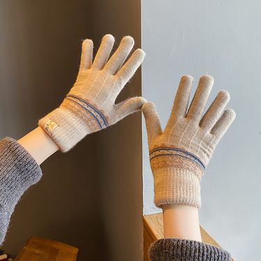 Wool Knitted Gloves Women's Winter Thickened Warm Touch Screen Full Finger Winter Cold-proof_voghion.com