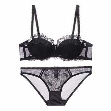 New lace embroidered lingerie women's soft steel ring sexy thin style large chest small gathering bra set_voghion.com