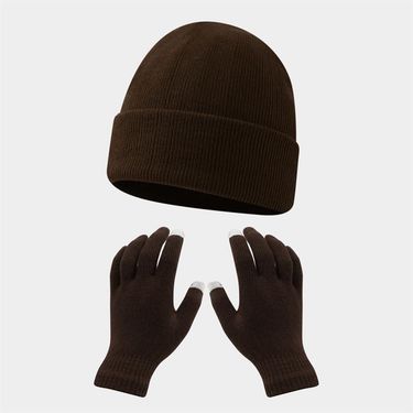 Acrylic Knitted Cycling Warm Cold-proof Touchscreen Ski Hat Gloves Solid Color Set_voghion.com