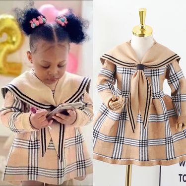 Children's Clothing Factory New Girls Korean Style Spring And Autumn New School Style Large Collar Knitted Dress_voghion.com