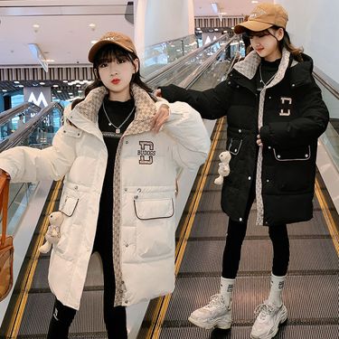 Mother & Kids Girls cotton winter clothes 2024 new mid length coat down cotton coat middle and large children girls wash free thick cotton coat_voghion.com