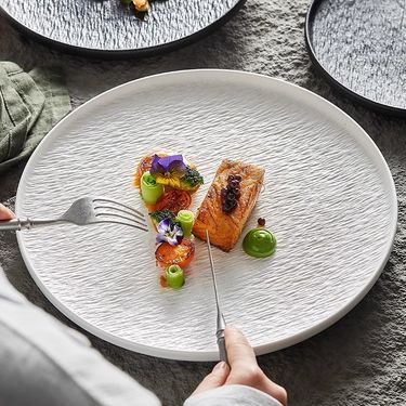 Marble Stone Steak Plate Set - White Ceramic Dinner Plates For Restaurant & Home Elegant Shallow Dishes (Set Of 4 Dishwasher & Microwave Safe)_voghion.com