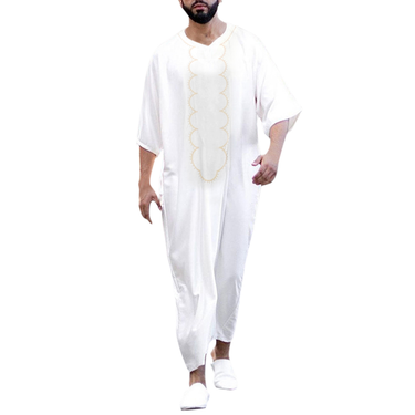 Man's clothing Muslim abaya ethnic loose casual V-neck mid-sleeve onesie_voghion.com