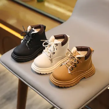 2024 Children Casual Winter Plush Boy Fashion PU Leather Soft Antislip Girl Boots Baby Kids Sport Shoes_voghion.com