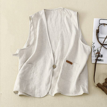 Women's Clothing Real shot of literary cotton and linen vest spring and summer thin loose solid color sleeveless_viptrois.com