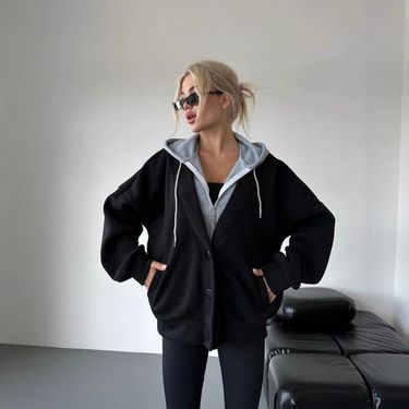Women's Clothing Hooded Sweatshirt Casual Sports Loose Zipper Cardigan Zip-Up Hoodie Casual Loose Fit Pullover Jacket With Fake Two-Piece Design_voghion.com