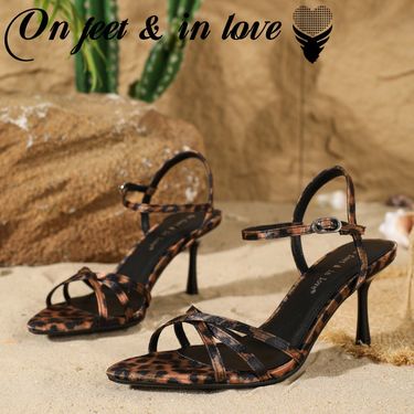 Women's Shoes Leopard Print High Heels Women's Summer Stiletto Cross Buckle Open Toe Beautiful Sandals_voghion.com