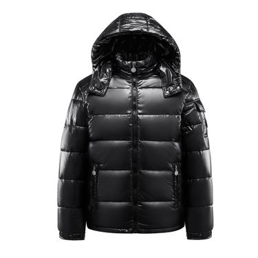 Men's Clothing Black Glossy Cotton-padded Jacket, Unisex, Plus Size, Hooded, Fleece-lined, And Thickened._voghion.com