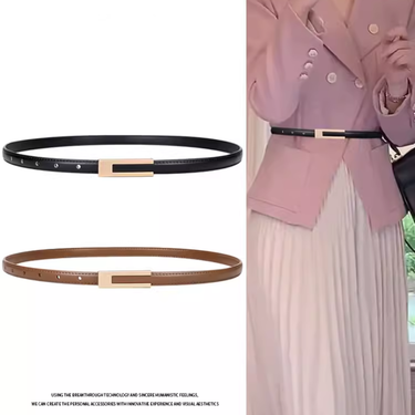 Black Decorated Dress Women's Coat Genuine Leather Skirt Fashion Waist-Cinching Versatile Simple Belt Suit Pants_voghion.com