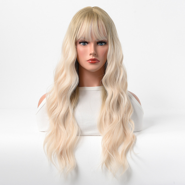 synthetic wig Internet famous white cute and playful with air bangs long curly hair large waves full head set_voghion.com