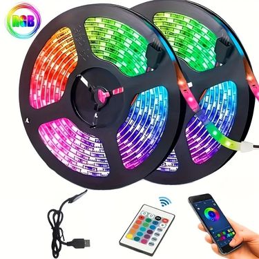 5050 RGB LED Strip Lights With Bluetooth Smart Control, Self-Adhesive Backing, 16 Million Colors, Mood Lighting For Home, TV Backlight, Party Decor_voghion.com
