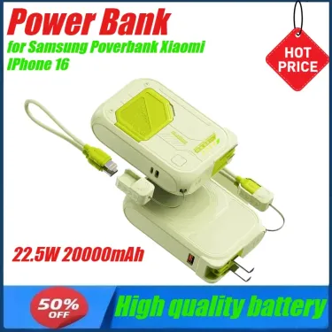 22.5W 20000mAh Power Bank With AC Cable Plug Fast Charging Rechargeable Battery For Samsung Powerbank Xiaomi IPhone 16_voghion.com