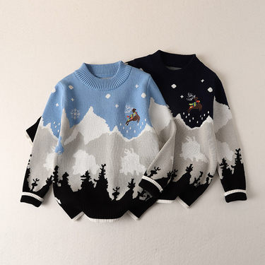 kid's clothing Christmas children's sweater cartoon sleigh deer jumper long sleeve autumn and winter warm new top_voghion.com