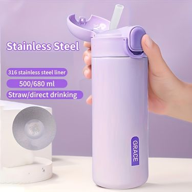 Stylish Design Stainless Steel Insulated Sports Water Cup With Lid - Double Shatterproof Travel Cup For Outdoor Running, Cycling And Camping_voghion.com