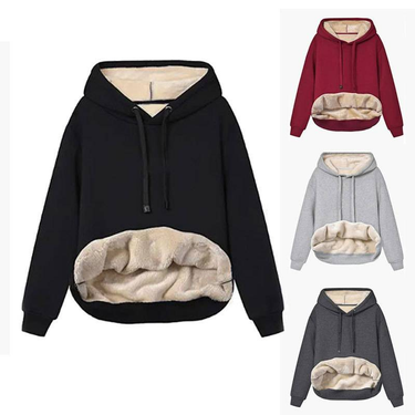 AUGSHOP Women's Clothing Warm lambskin pocket hooded sweatshirt jacket_voghion.com